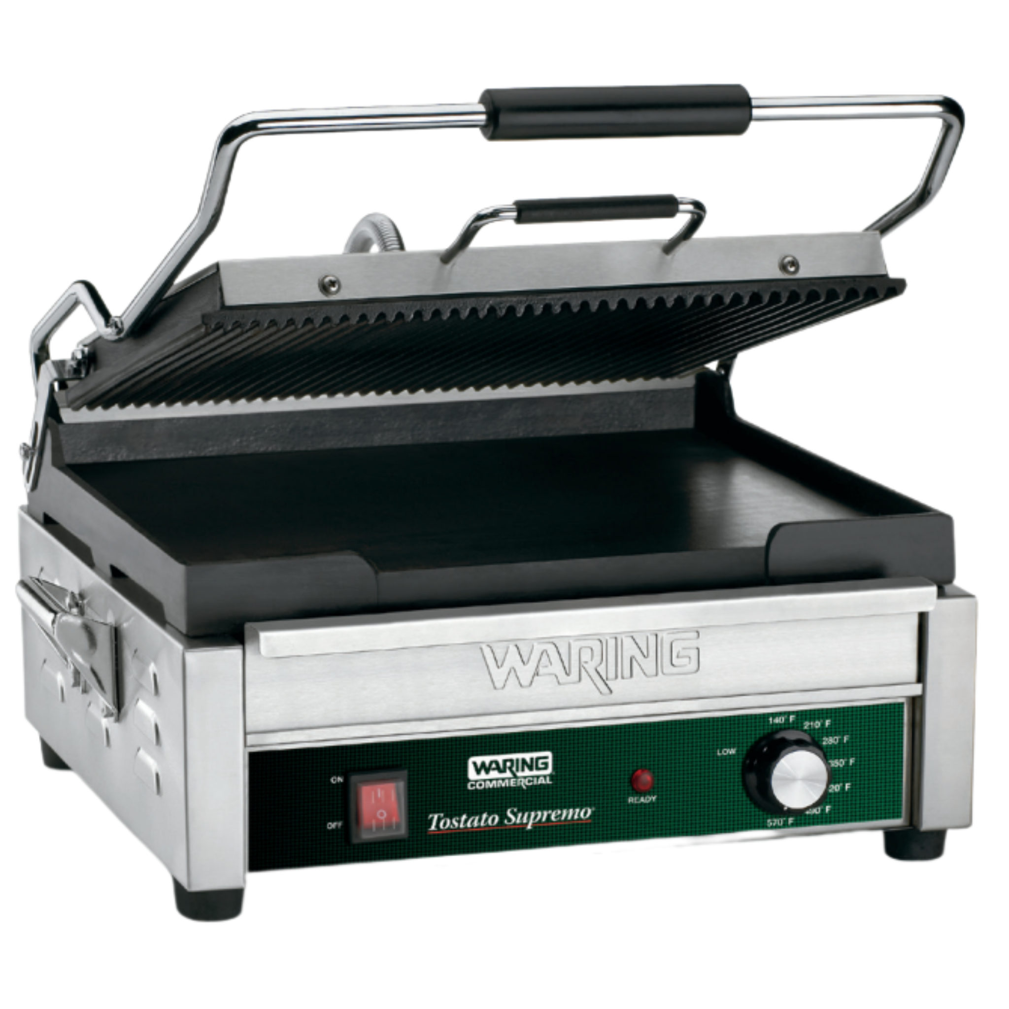 WDG250 Dual Combination Grill - Ribbed Top Plate, Flat Bottom Plate - Large Panini Grill by Waring Commercial