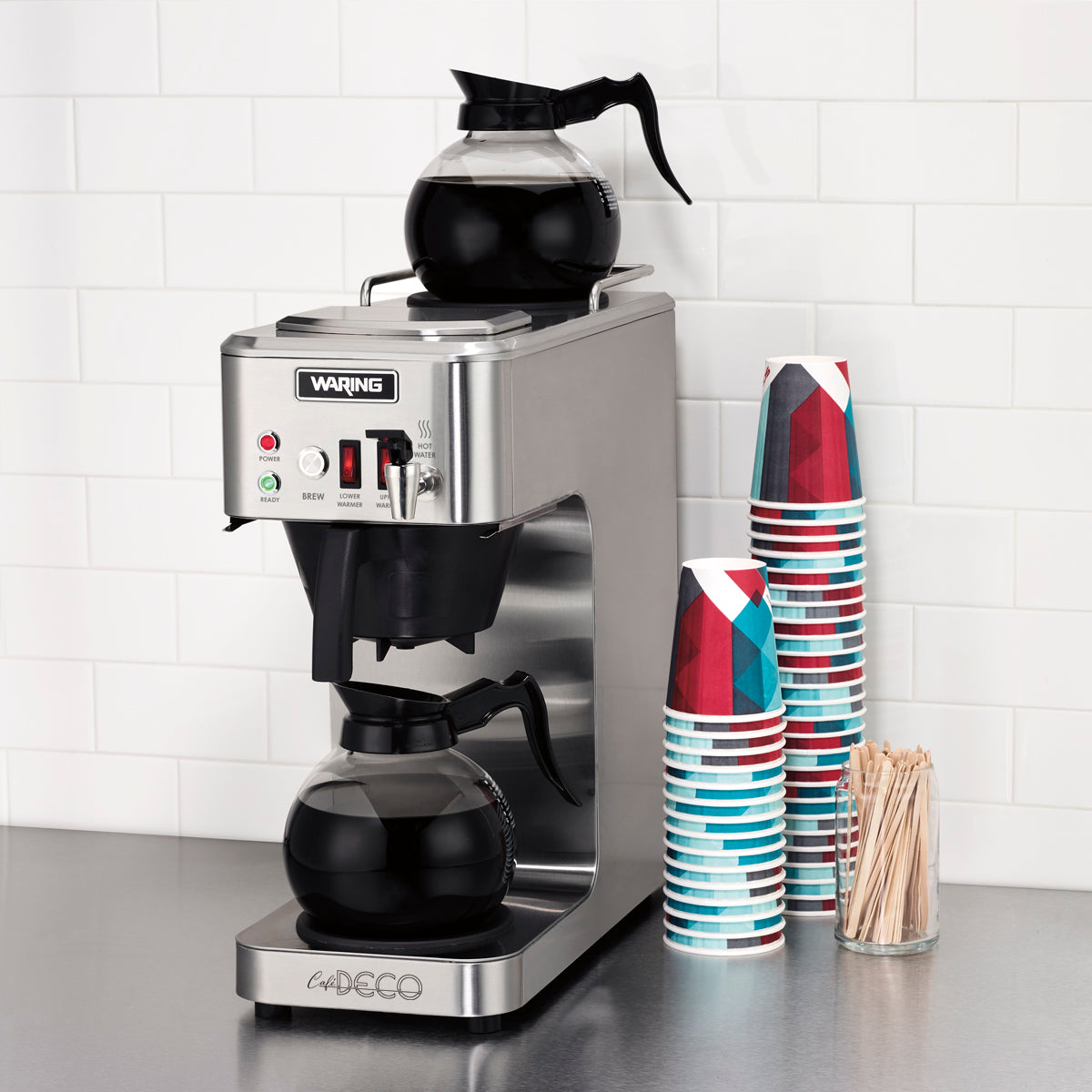 WCM50P "Café Deco" Automatic Coffee Brewer with Two Warmers & Hot Water Faucet by Waring Commercial