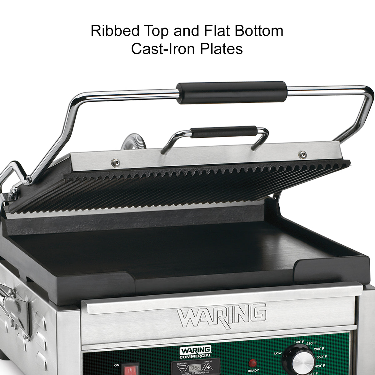 WDG250 Dual Combination Grill - Ribbed Top Plate, Flat Bottom Plate - Large Panini Grill by Waring Commercial