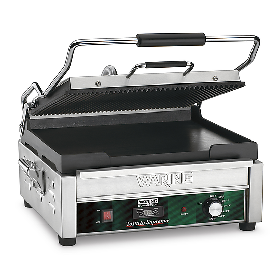 WDG250 Dual Combination Grill - Ribbed Top Plate, Flat Bottom Plate - Large Panini Grill by Waring Commercial