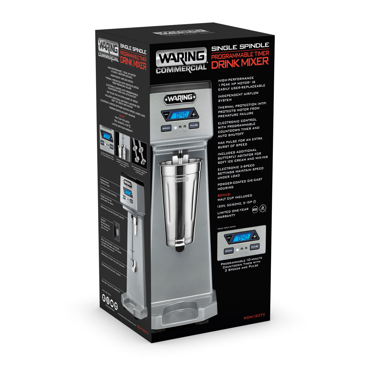 WDM120TX Heavy-Duty Single-Spindle Drink Mixer with Timer & Hands Free Operation by Waring Commercial