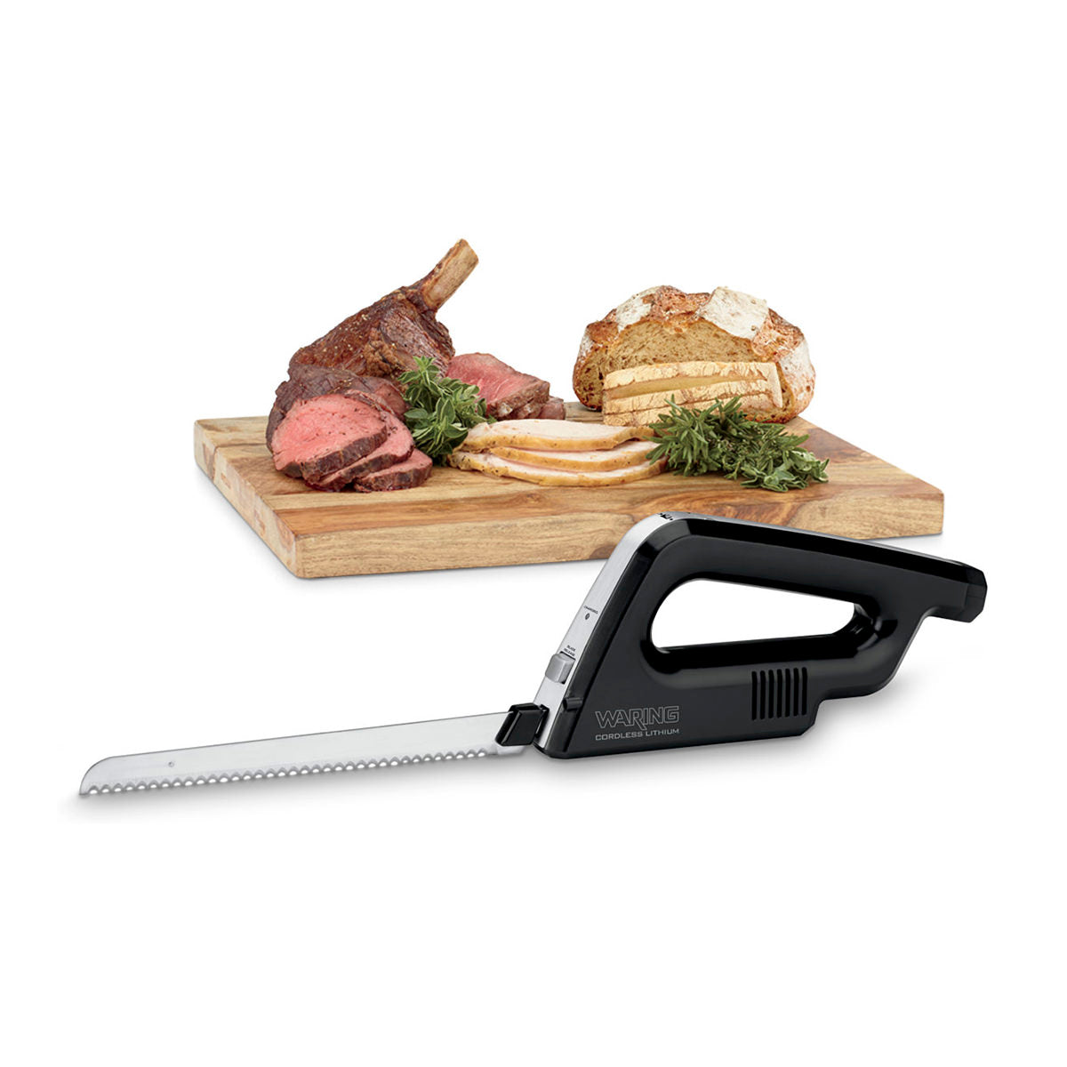 WEK200 Wireless Rechargeable Lithium Electric Knife with Bread & Carving Blades by Waring Commercial