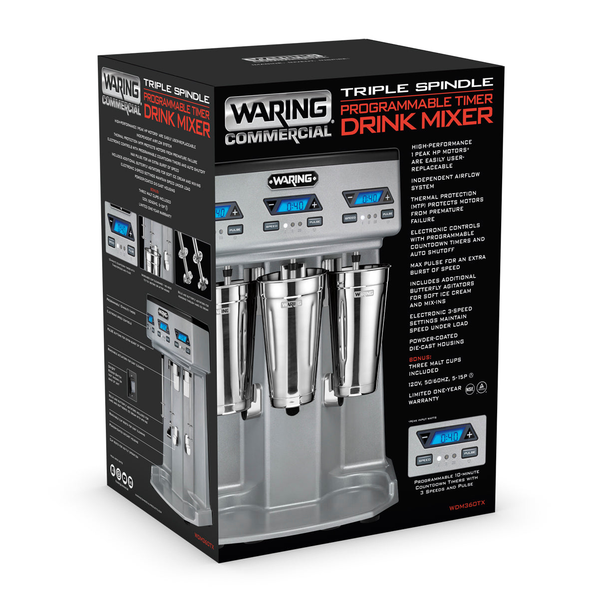 WDM360TX Heavy-Duty Triple-Spindle Drink Mixer with Timer & Hands Free Operation by Waring Commercial